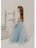 Ivory Lace Dusty Blue Tulle Gorgeous Flower Girl Dress